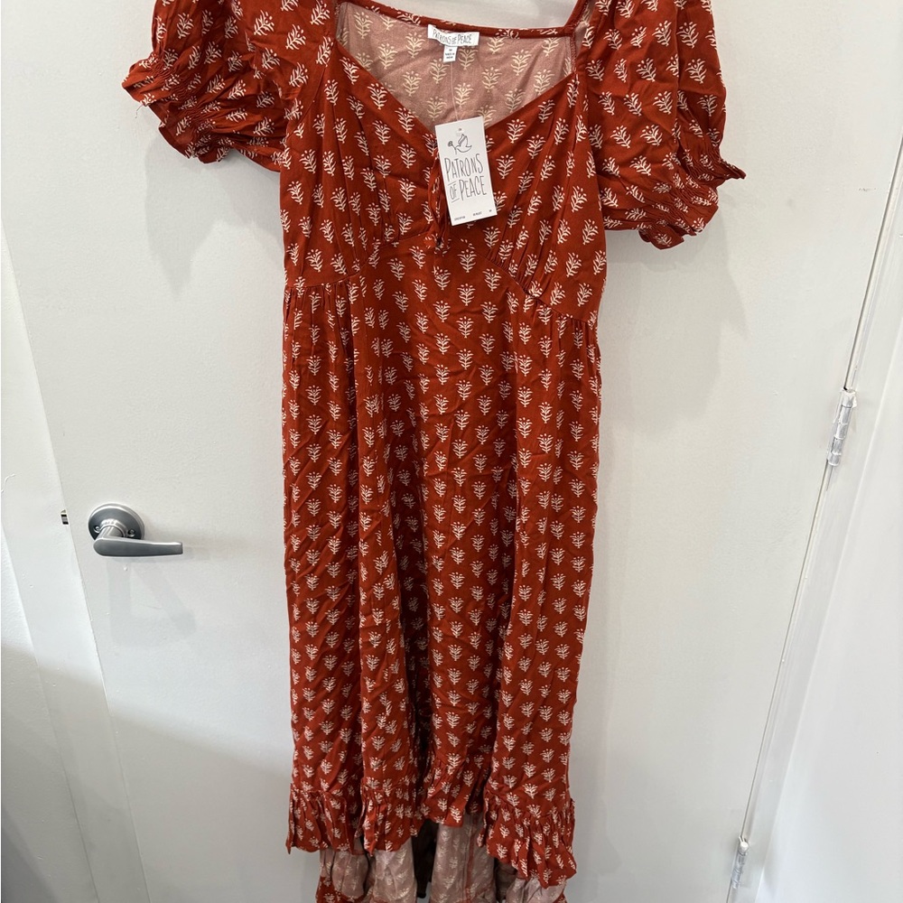 Patrons of Peace Brown and Orange Ruffled Tiered Maxi Dress